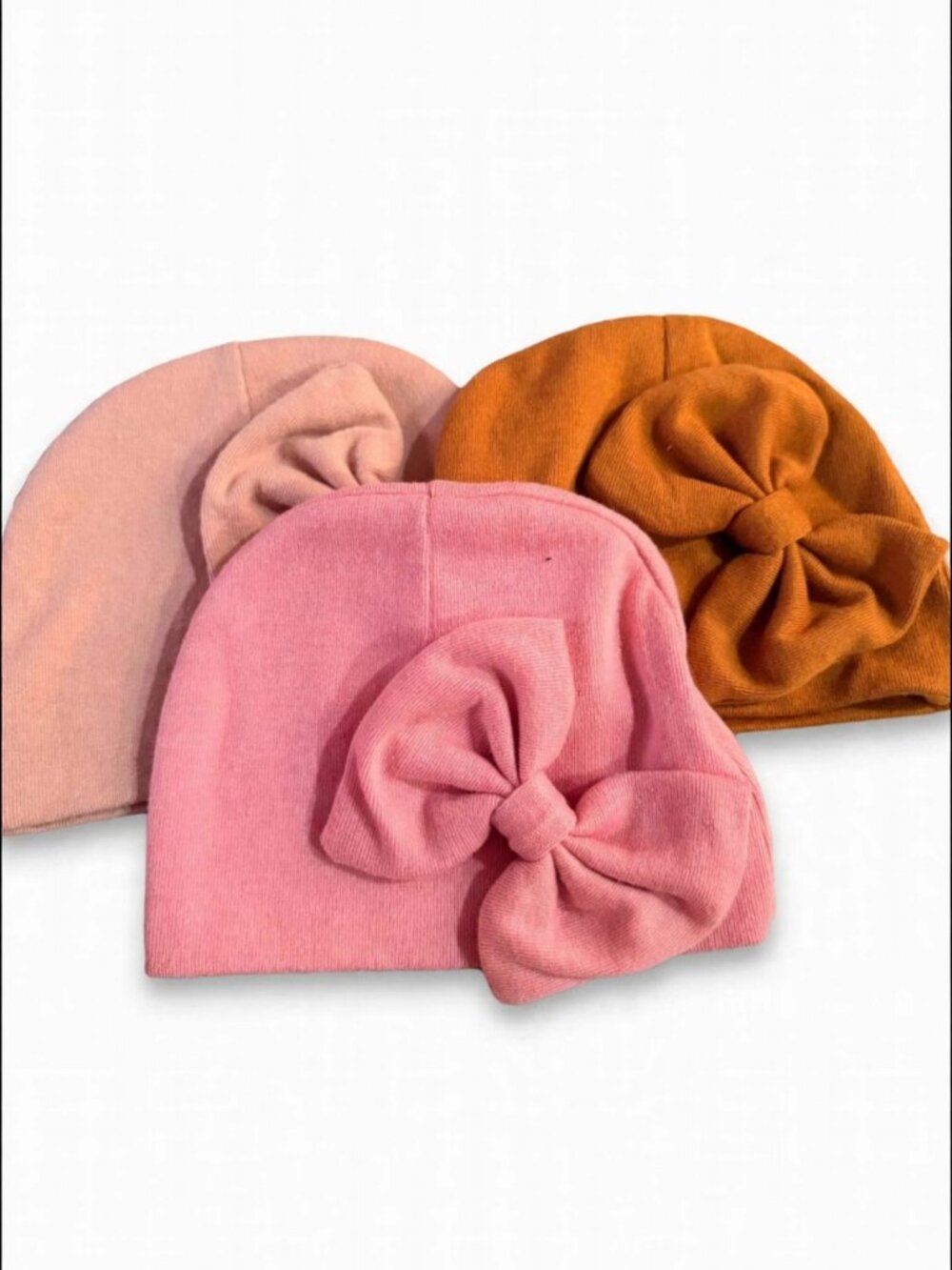 Newborn baby girl winter hats with bows (3-pack)